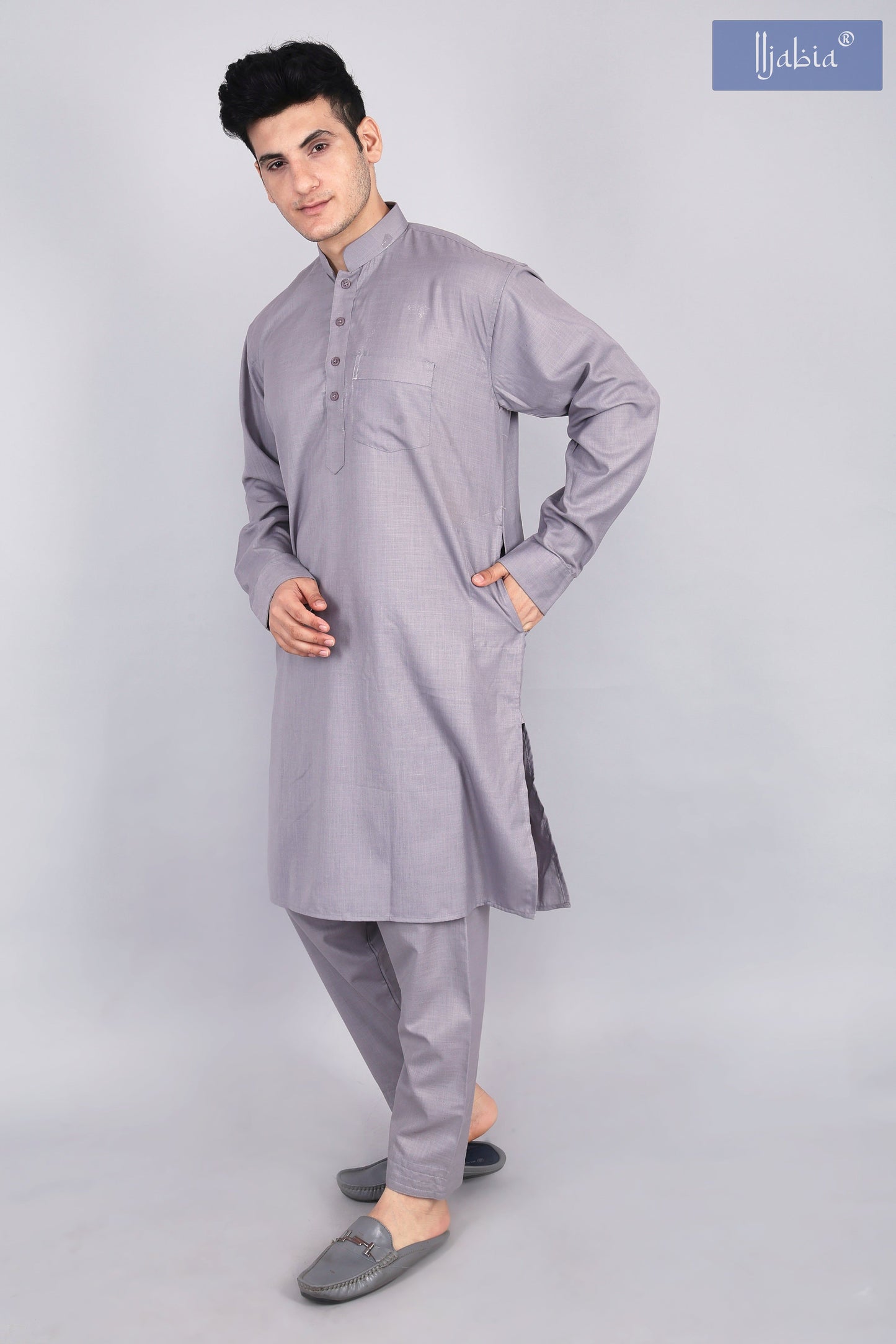 Mens Grey Kurta and Pyjama Set