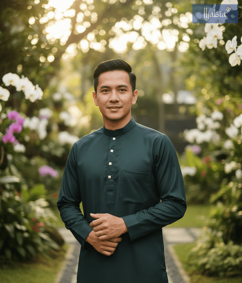 Saudi Collar Thobe - Premium TR Fabric - Bottle Green