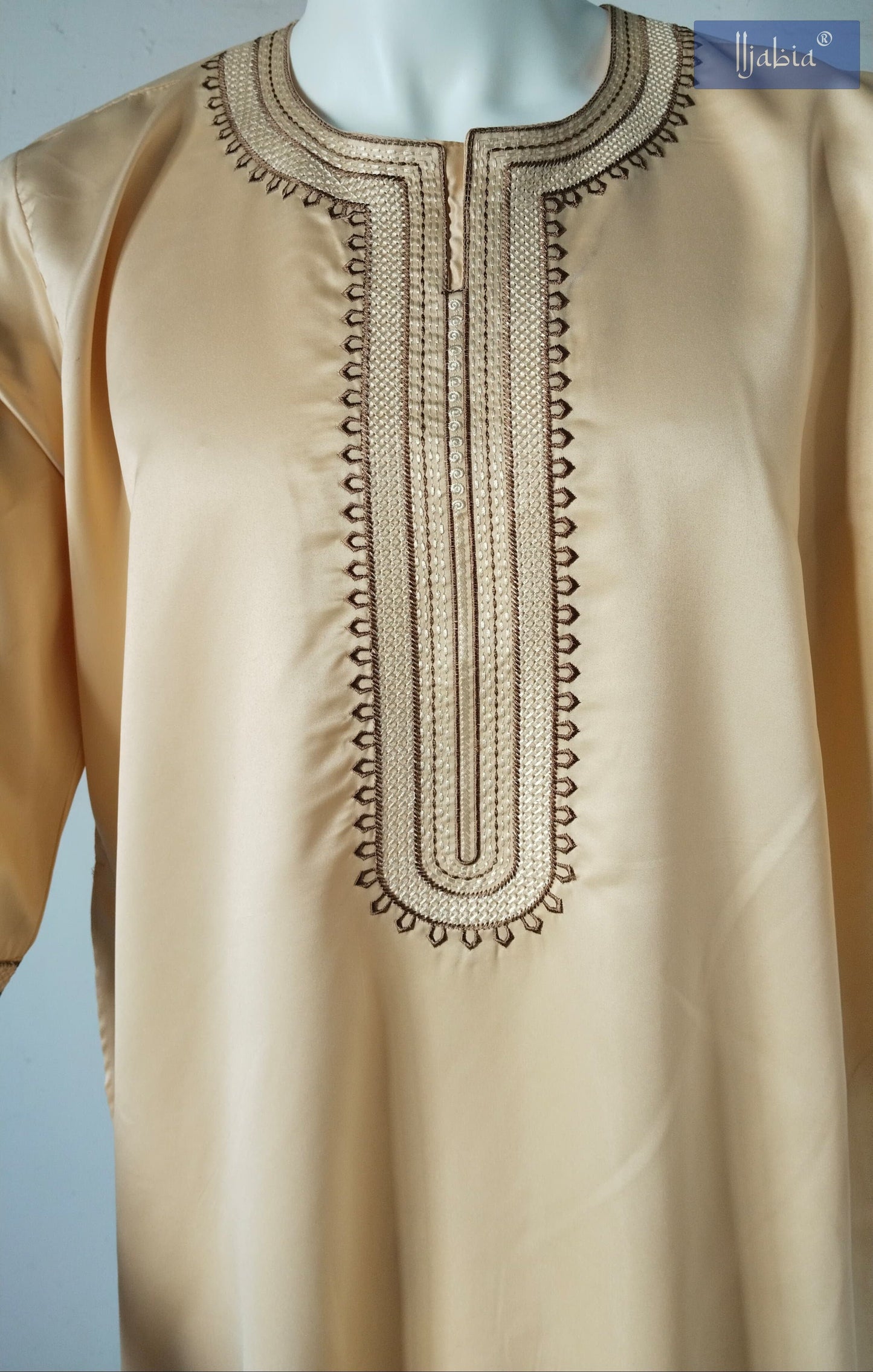 Indian Shiny Fabric Morocco Thobe - 3/4 Sleeves - Best - Cream