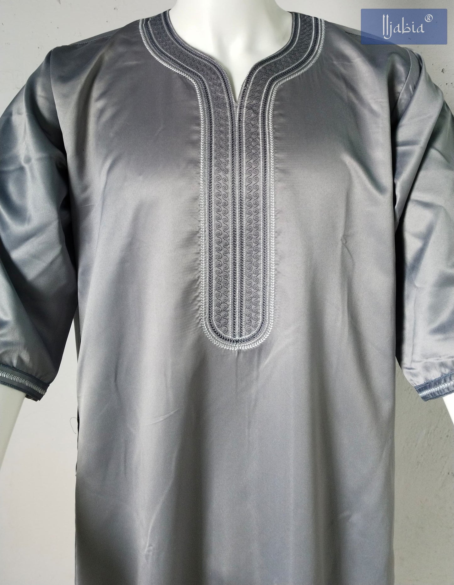 Indian Shiny Fabric Morocco Thobe - 3/4 Sleeves - Hypnosis - Dark Grey