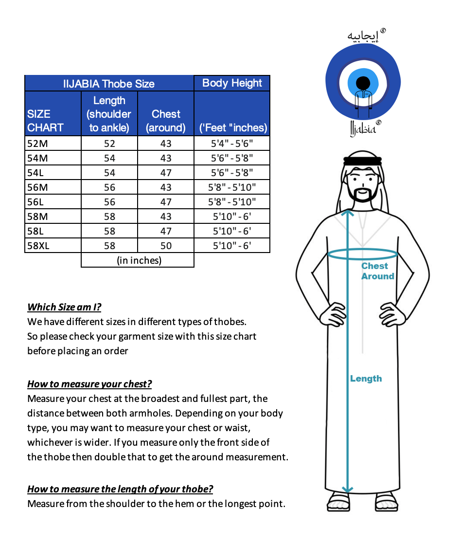 Mens Collar Omani Thobe - Full Sleeves - Navy Blue