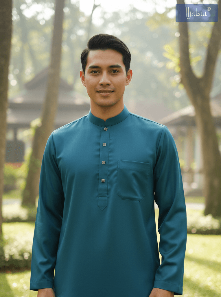 Saudi Collar Thobe - Premium TR Fabric - Peacock Blue