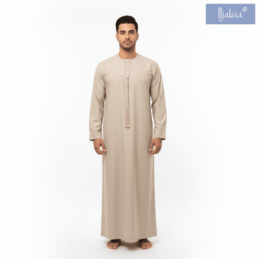 Emirati Mens Omani Thobe - (Embroidery Design 1) - Camel