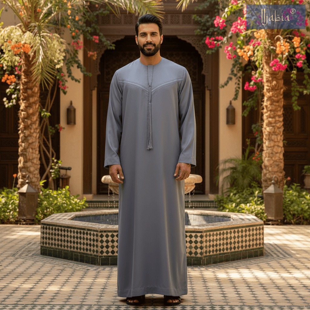 अमीराती पुरुष ओमानी थोबे - पूरी आस्तीन - नेवी ब्लू 