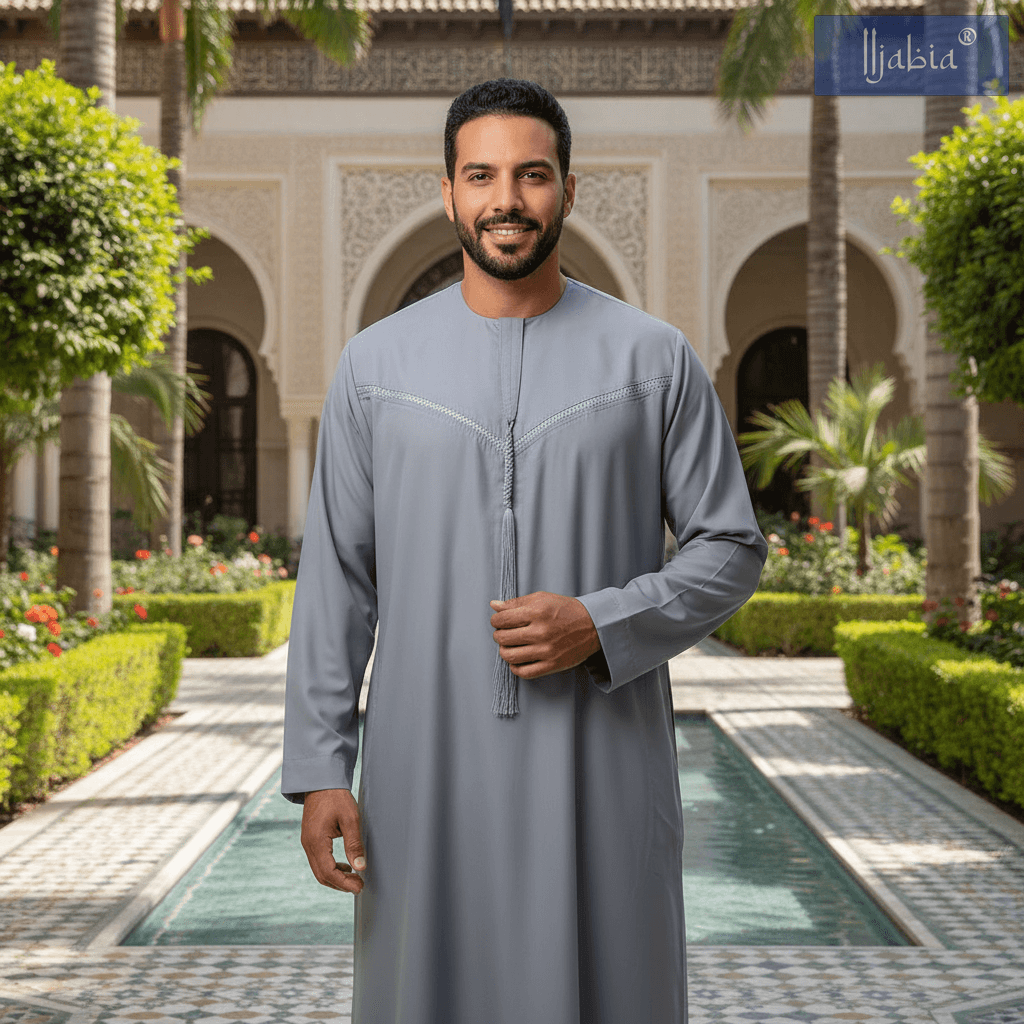 अमीराती पुरुष ओमानी थोबे - पूरी आस्तीन - नेवी ब्लू 