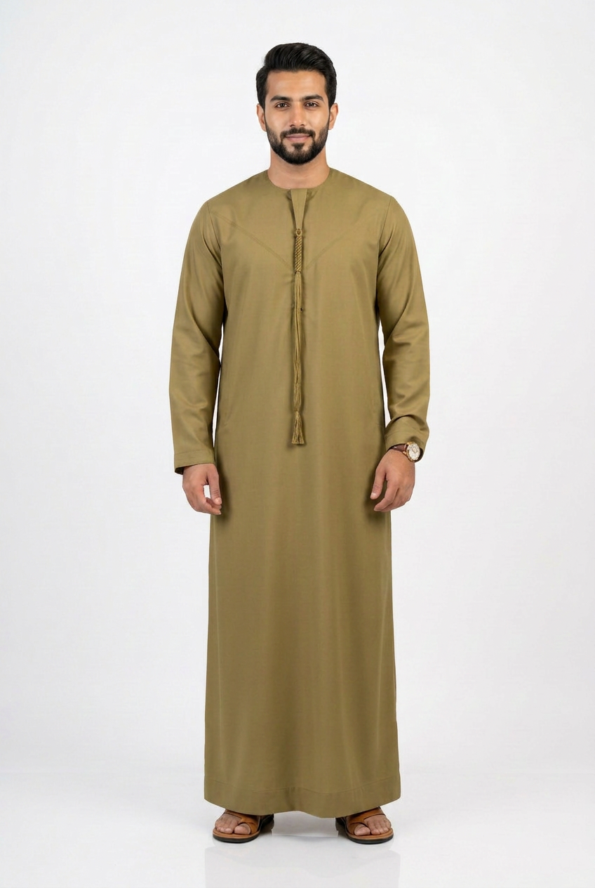 Emirati Thobe With Tassel - Premium TR Fabric - Camel