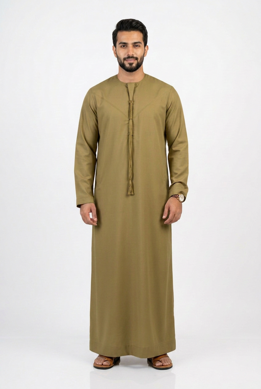 Emirati Thobe With Tassel - Premium TR Fabric - Camel