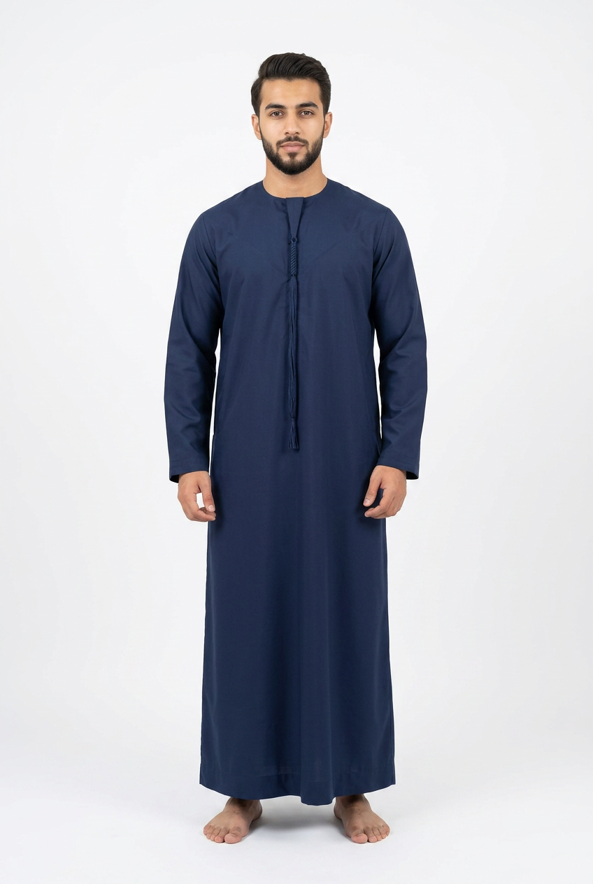 Emirati Thobe With Tassel - Premium TR Fabric - Navy Blue