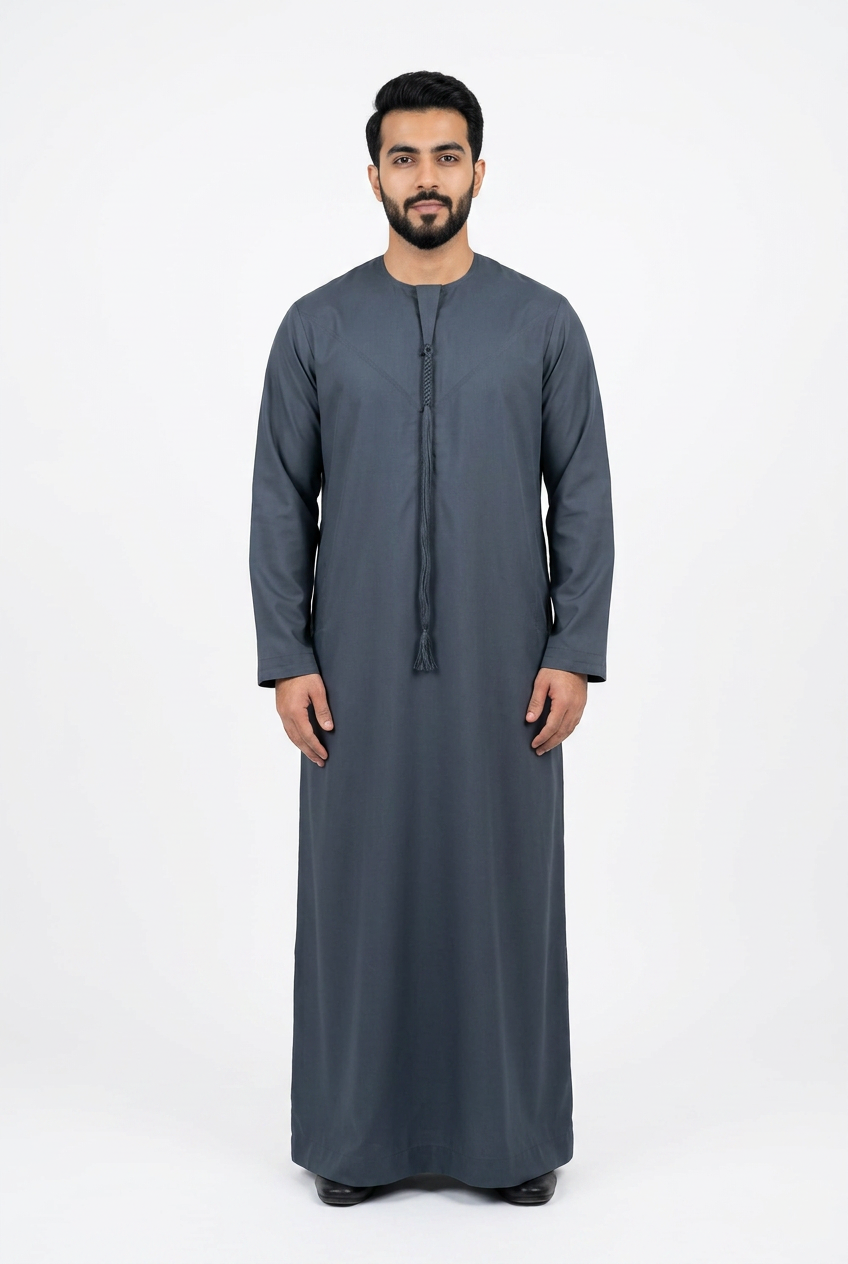 Emirati Thobe With Tassel - Premium TR Fabric - Dark Grey