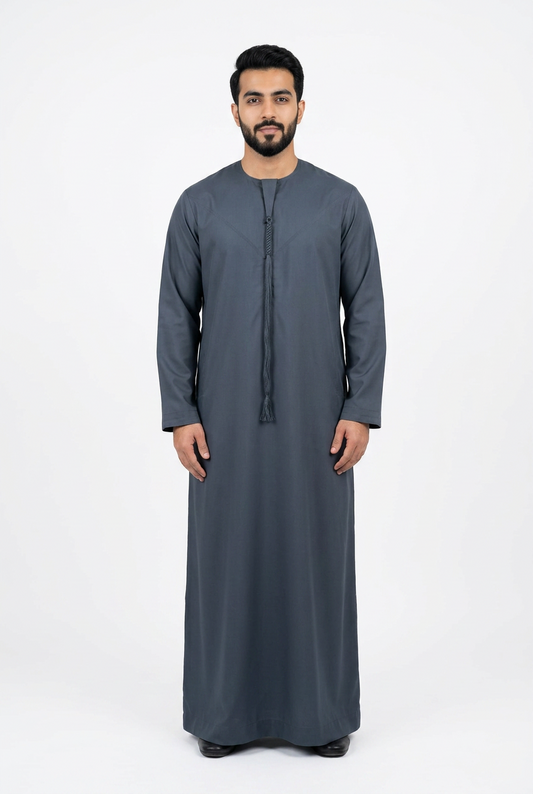 Emirati Thobe With Tassel - Premium TR Fabric - Dark Grey