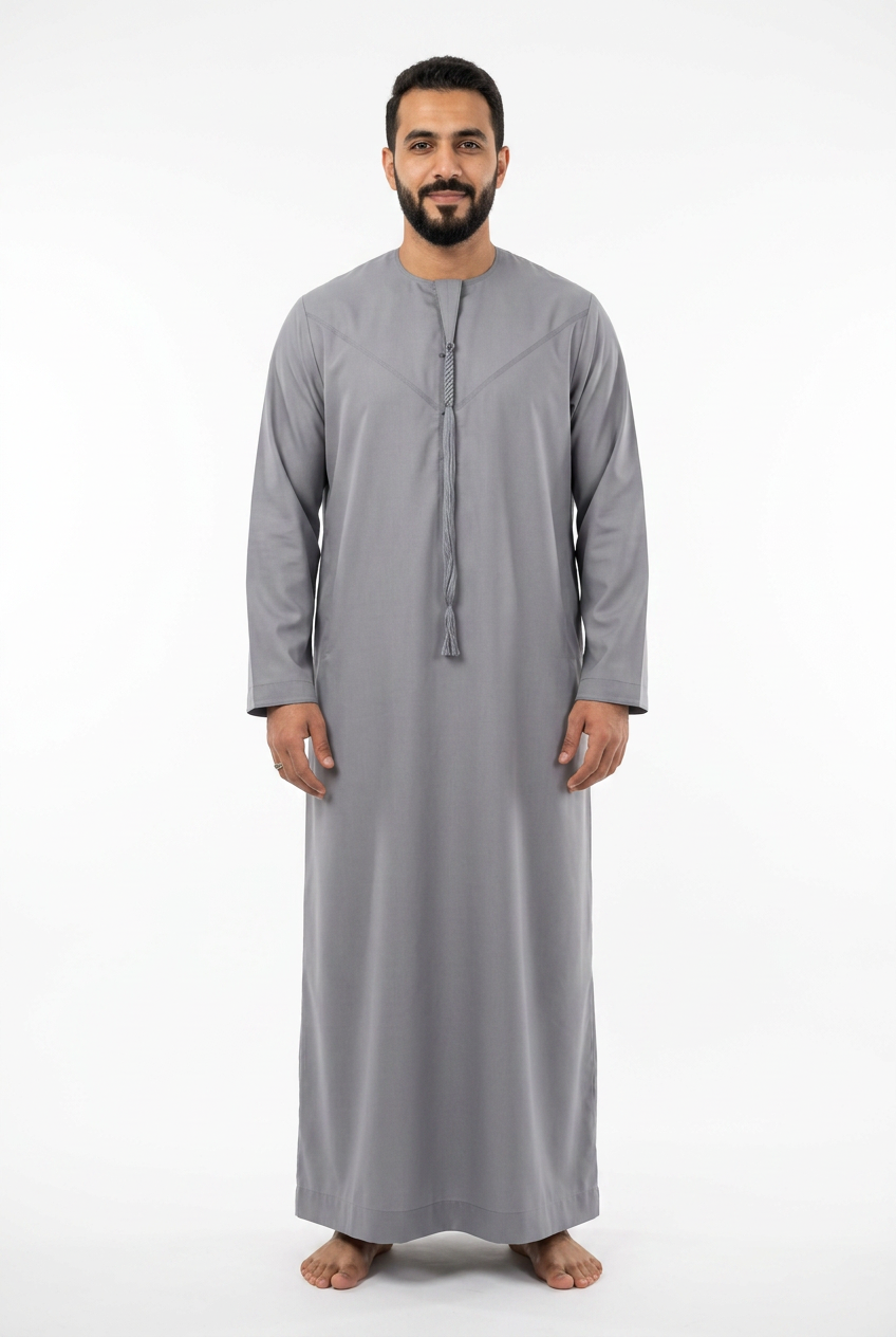 Emirati Thobe With Tassel - Premium TR Fabric - Light Grey