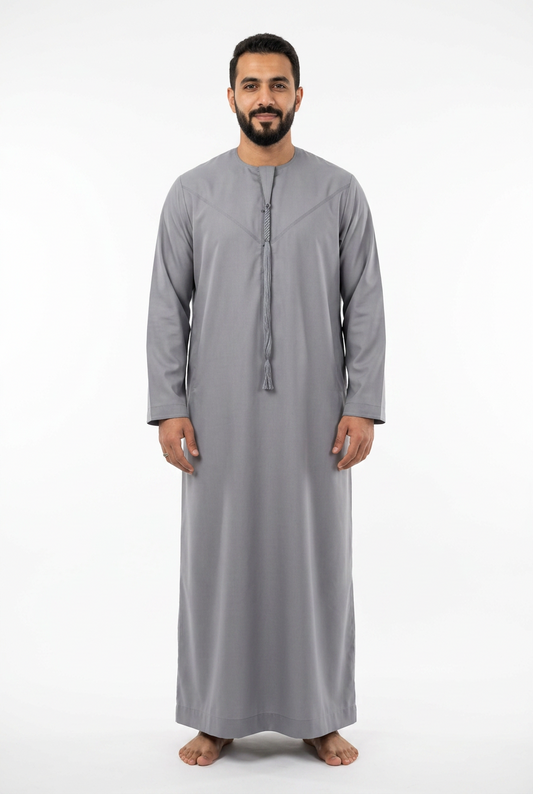 Emirati Thobe With Tassel - Premium TR Fabric - Light Grey