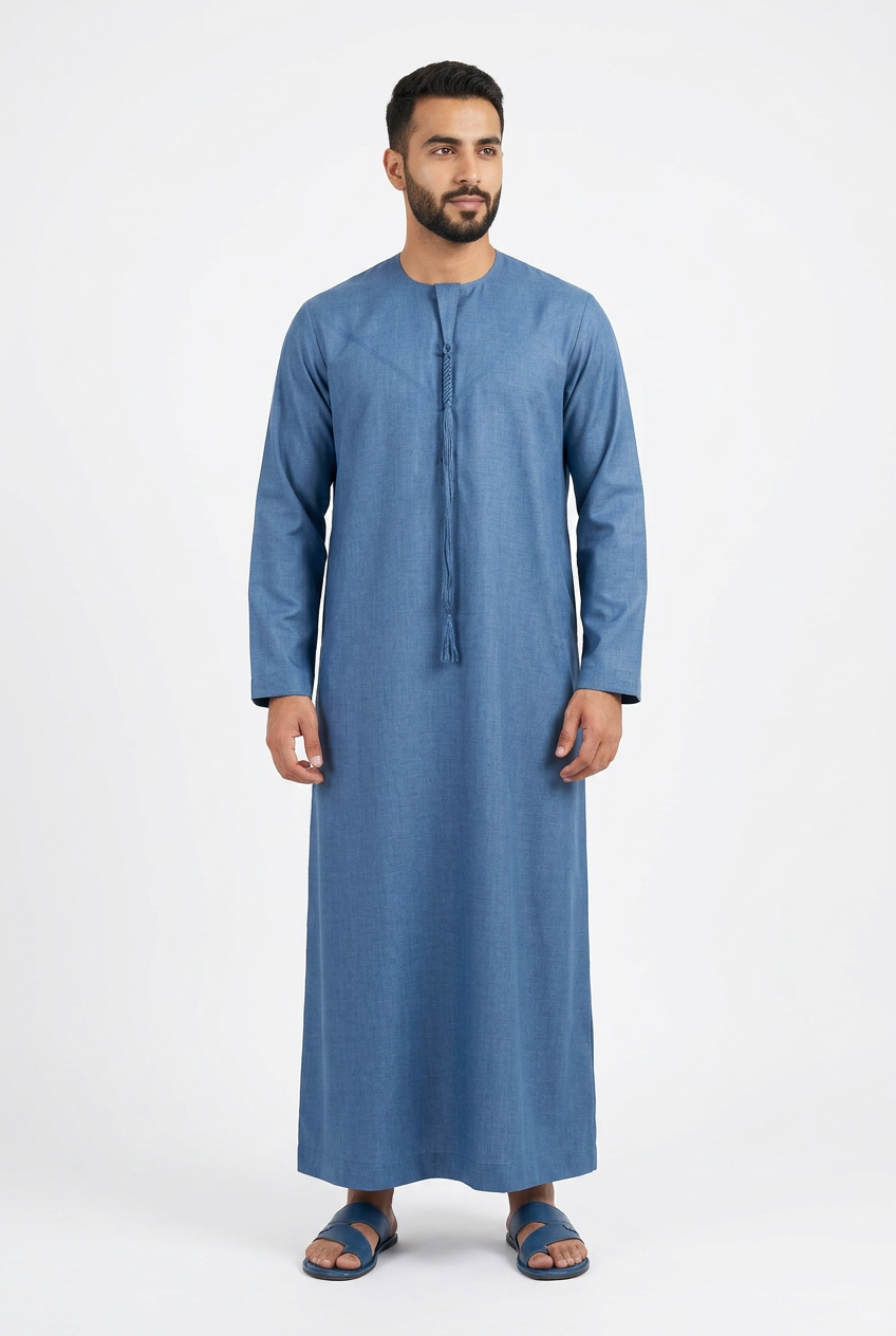 Emirati Thobe With Tassel - Premium TR Fabric - Denim Colour