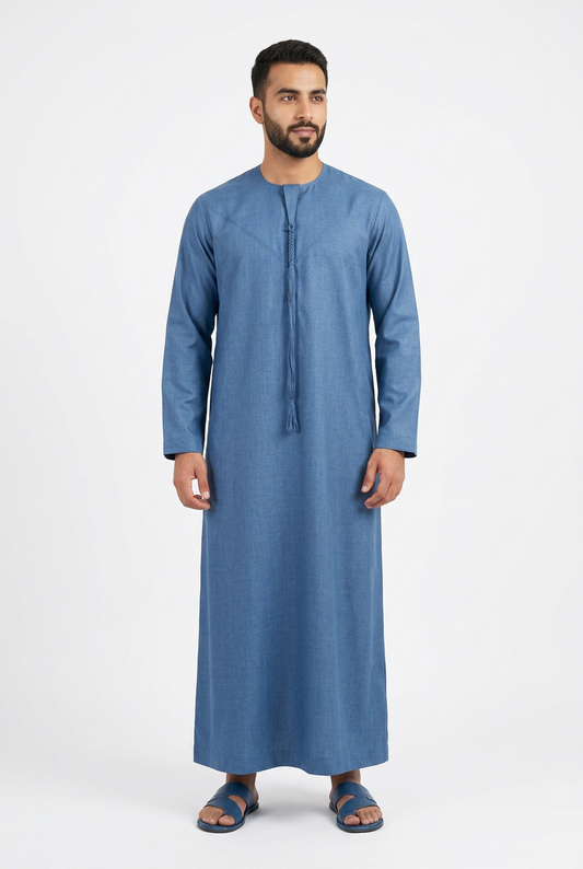 Emirati Thobe With Tassel - Premium TR Fabric - Denim Colour