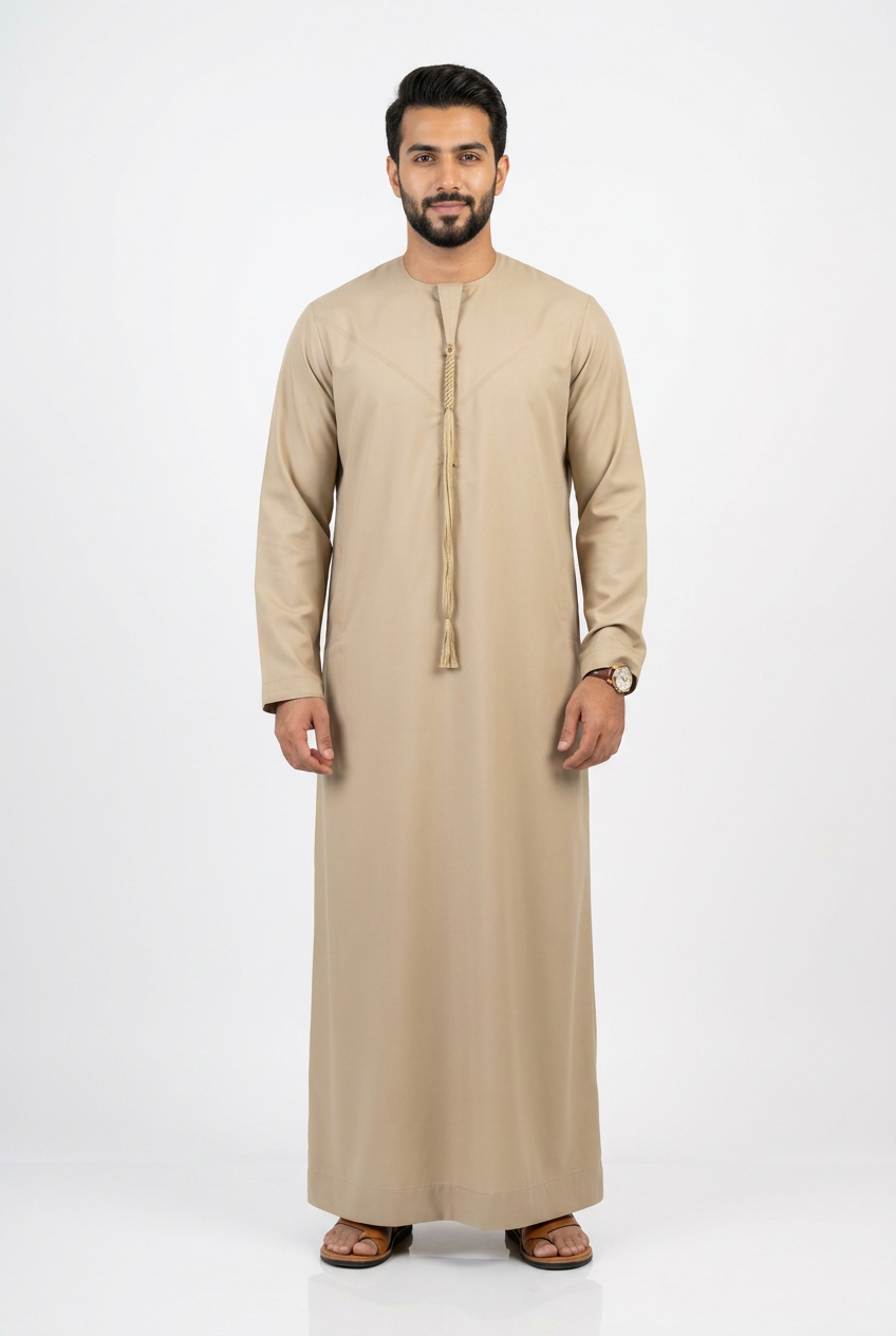 Emirati Thobe With Tassel - Premium TR Fabric - Beige