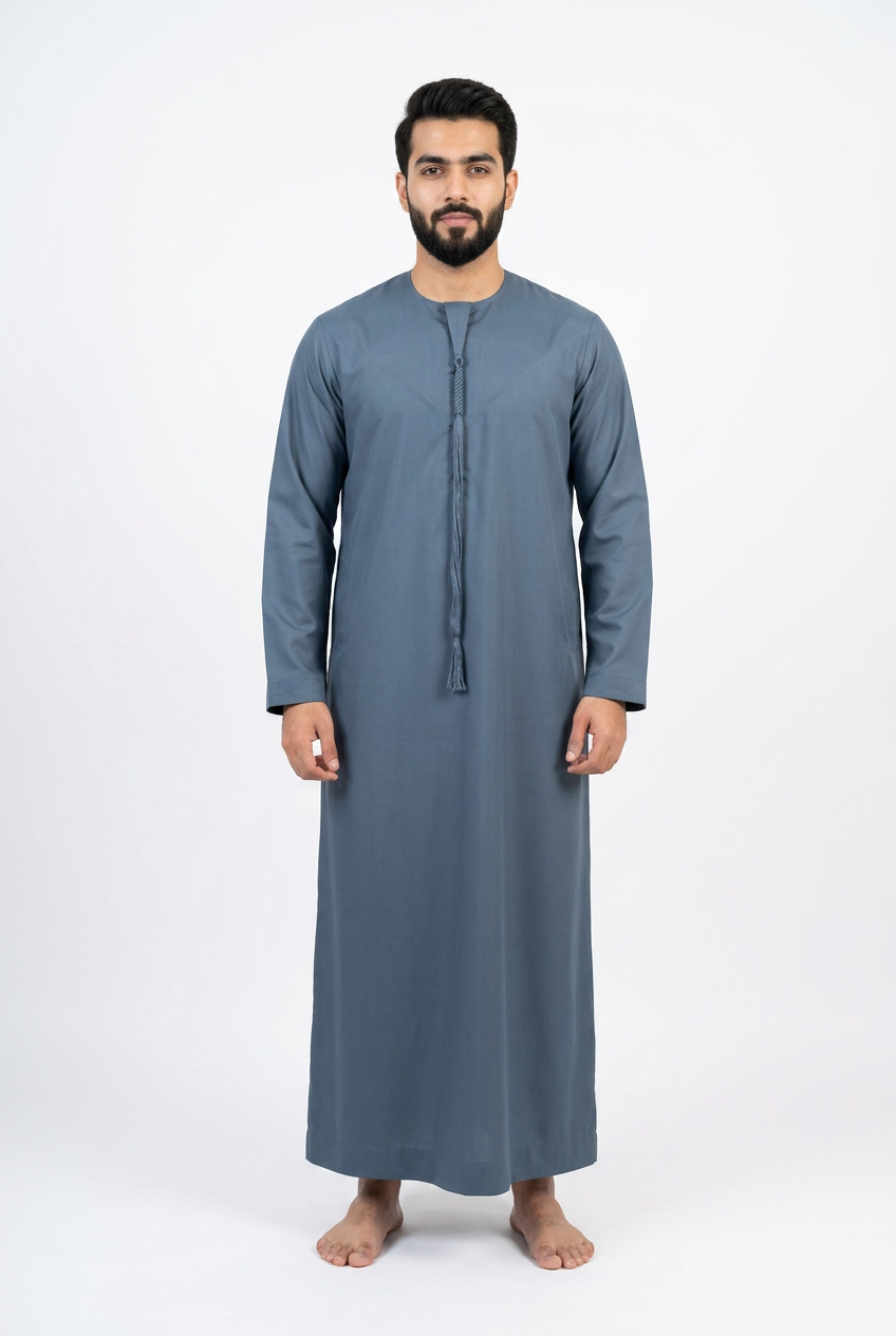 Emirati Thobe With Tassel - Premium TR Fabric - Grey