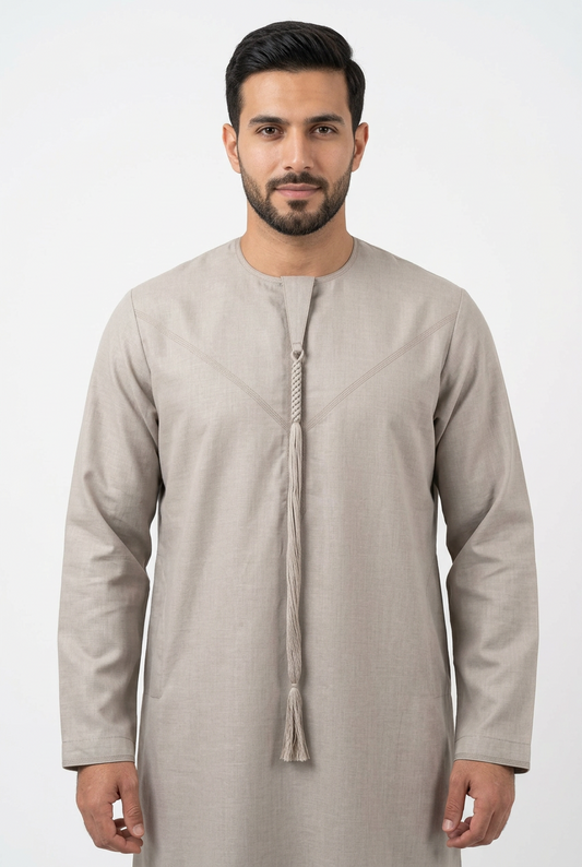 Emirati Thobe With Tassel - Premium TR Fabric - Sand