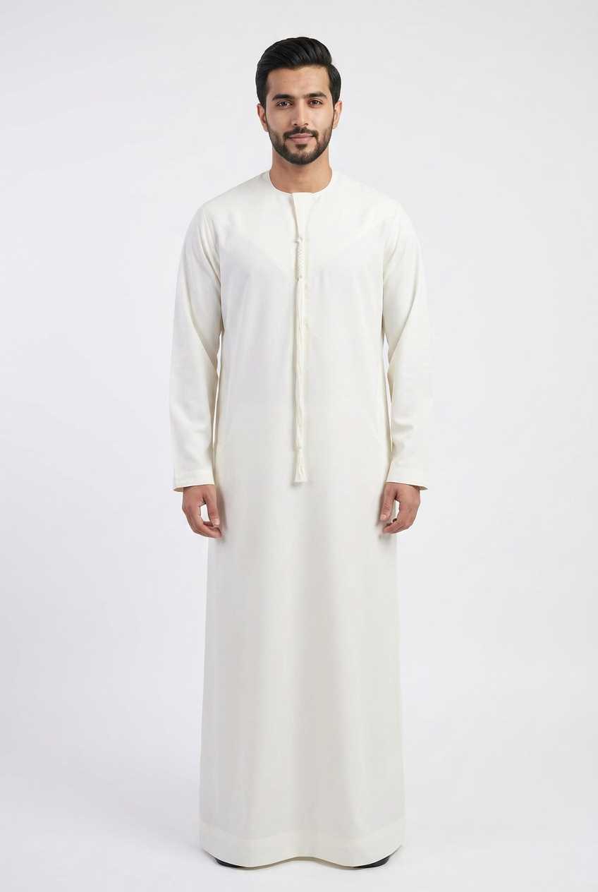 Emirati Thobe With Tassel - Premium TR Fabric - Off White