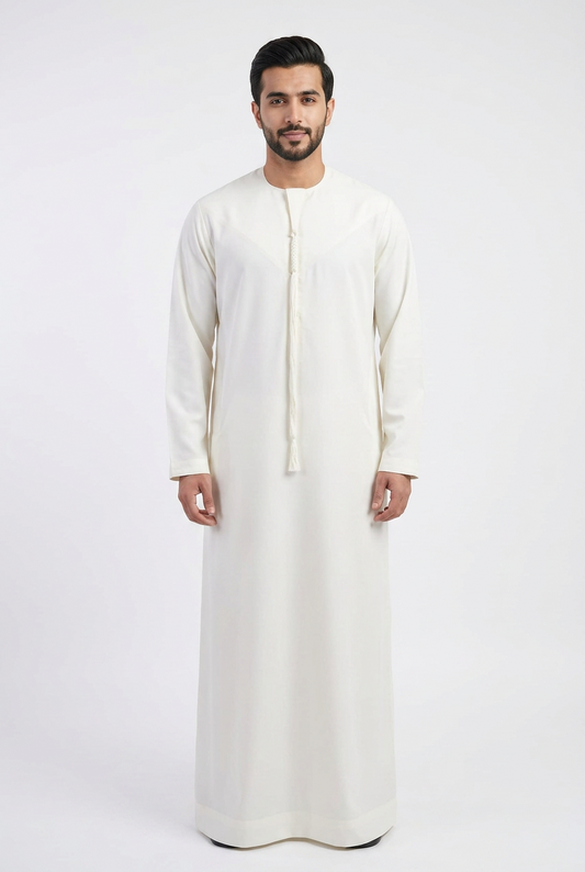 Emirati Thobe With Tassel - Premium TR Fabric - Off White