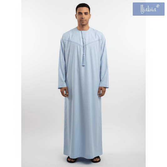 Emirati Mens Omani Thobe - (Embroidery Design 1) - Light Blue