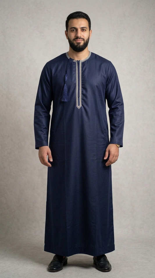Taj Omani Thobe Full Sleeves - Mens - NavyBlue