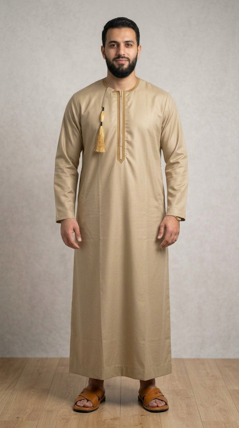 Taj Omani Thobe Full Sleeves - Mens - Camel