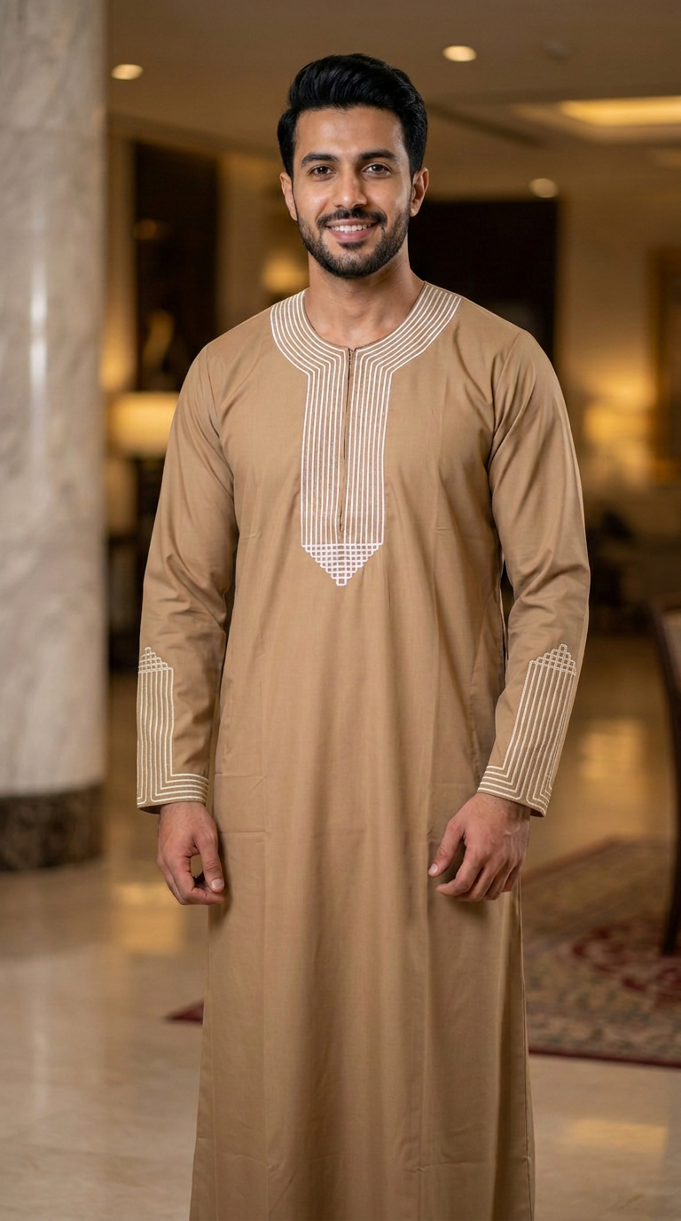 Pyramid Moroccan Thobe Full Sleeves - Mens - Camel
