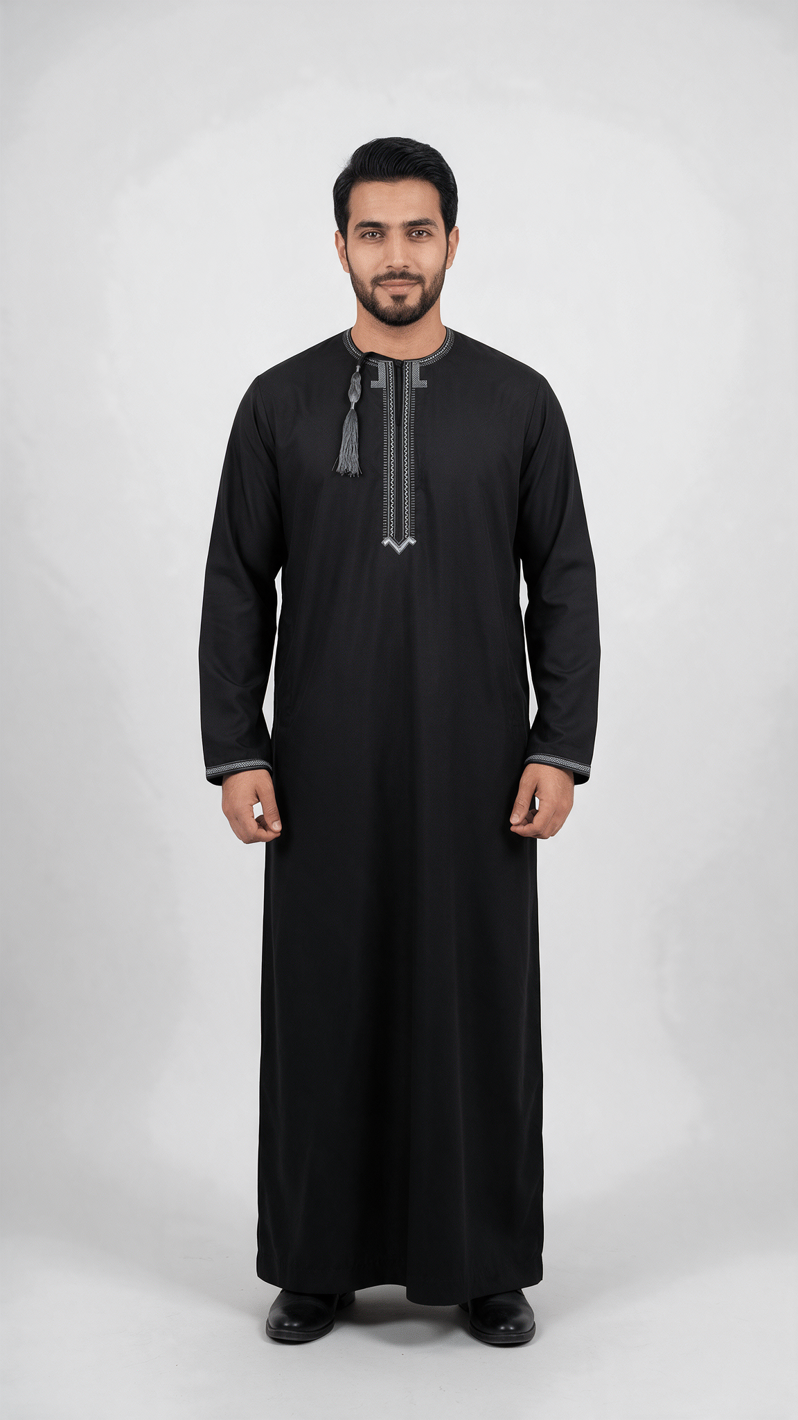 Taj Omani Dishdasha Full Sleeves (Design 2)  - Grey