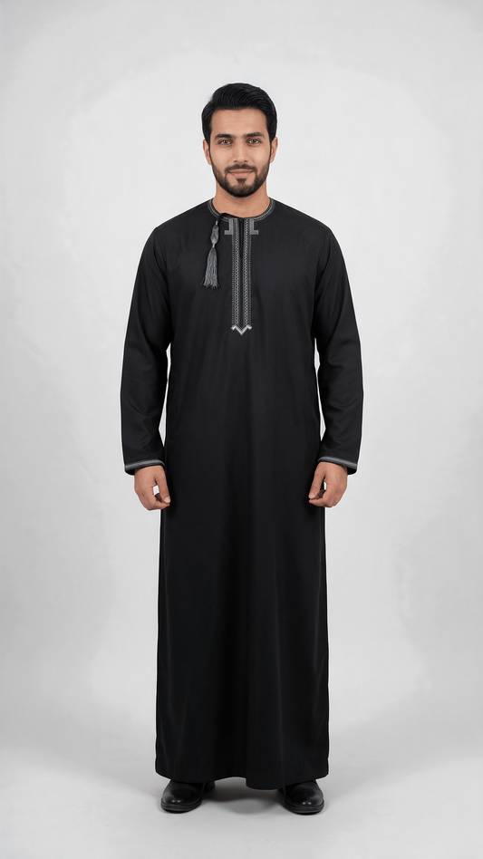 Taj Omani Dishdasha Full Sleeves (Design 2)  - Grey