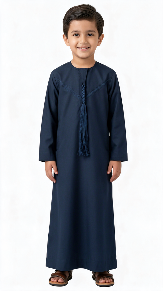 Kids Omani Thobe - Full Sleeves -Navy Blue