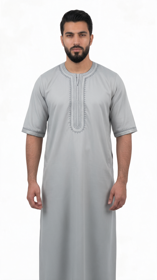 Morocco Thobe - 3/4 Sleeves - Best - Light Grey