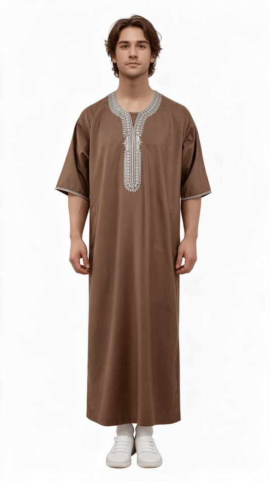 Moroccan Embroidery Mens Thobe - 3/4th Sleeves - Model 8 - IIJM8-8