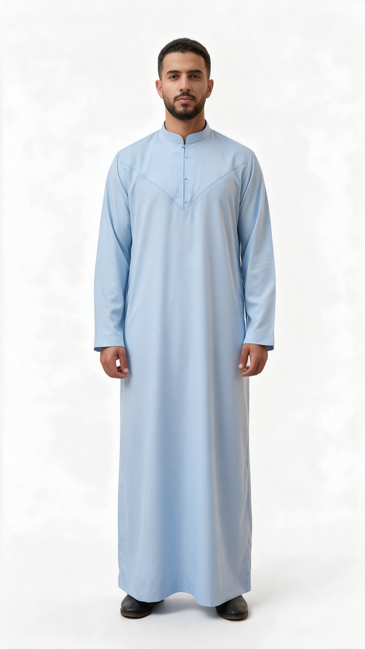 Mens Collar Omani Thobe - Full Sleeves - Sky Blue