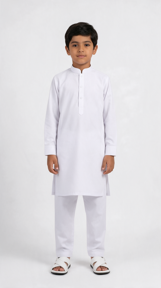 Kids White Kurta and Pyjama Set