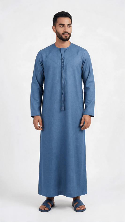 Emirati Thobe With Tassel - Premium TR Fabric - Denim Colour
