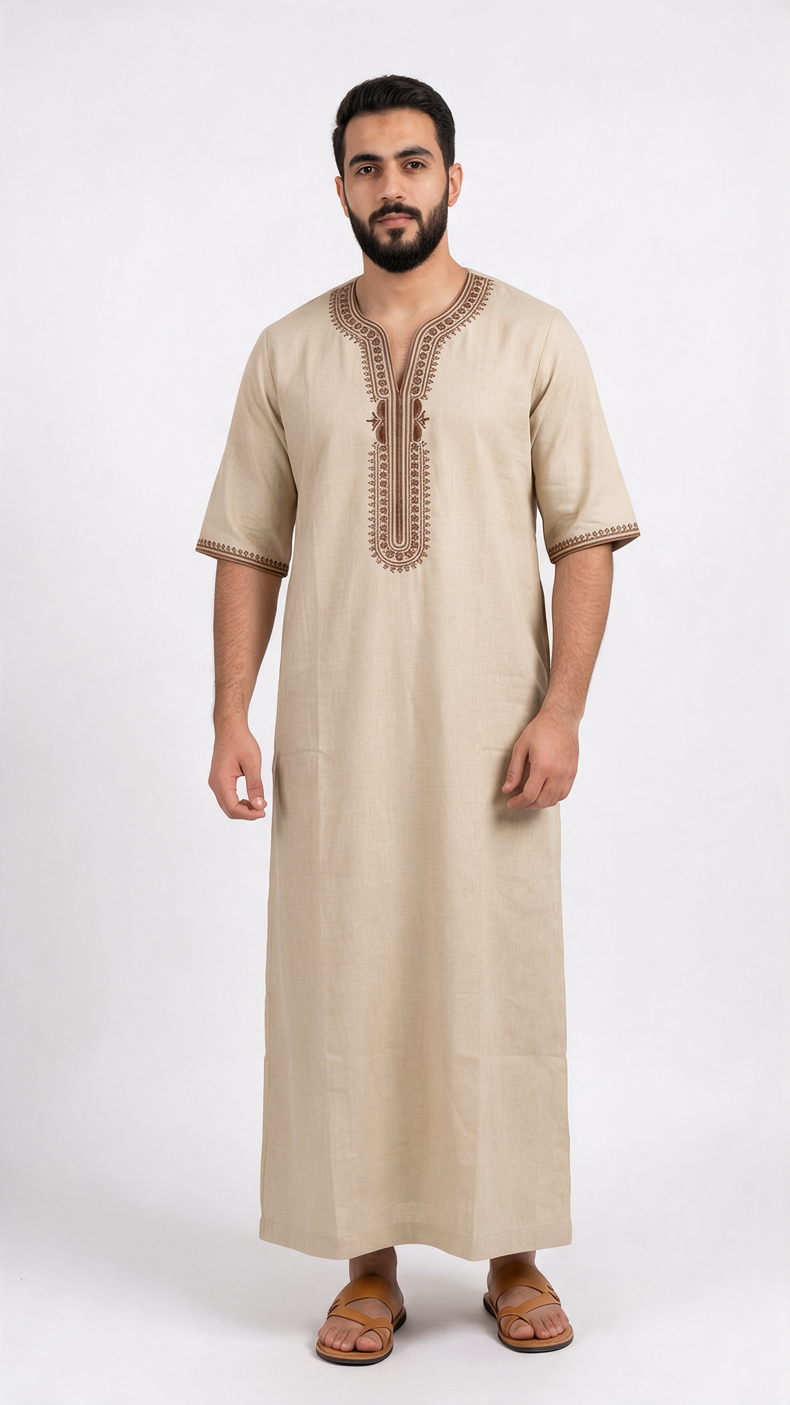 Moroccan Embroidery Mens Thobe - 3/4th Sleeves - Model 8 - IIJM8-10
