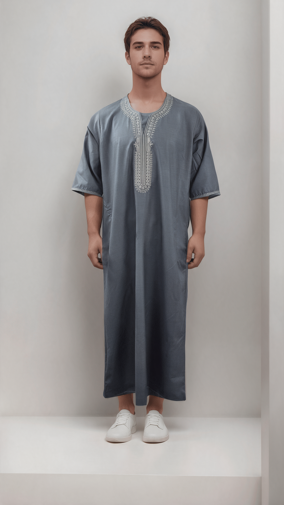 Moroccan Embroidery Mens Thobe - 3/4th Sleeves - Model 8 - IIJM8-2