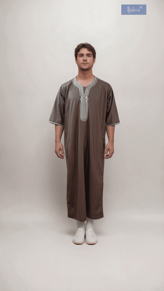 Moroccan Embroidery Mens Thobe - 3/4th Sleeves - Model 8 - IIJM8-5