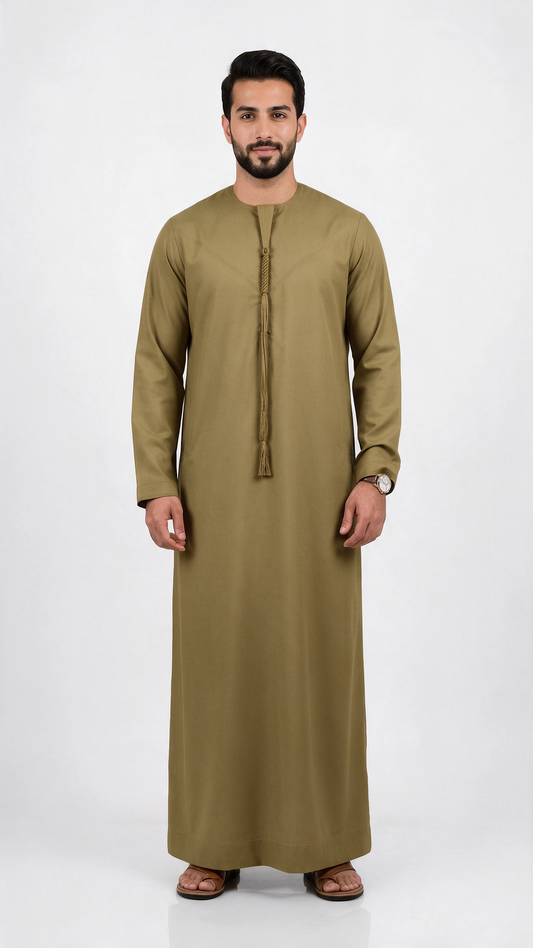 Emirati Thobe With Tassel - Premium TR Fabric - Camel
