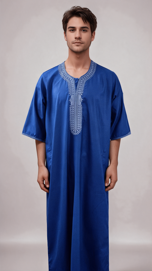 Moroccan Embroidery Mens Thobe - 3/4th Sleeves - Model 8 - IIJM8-9