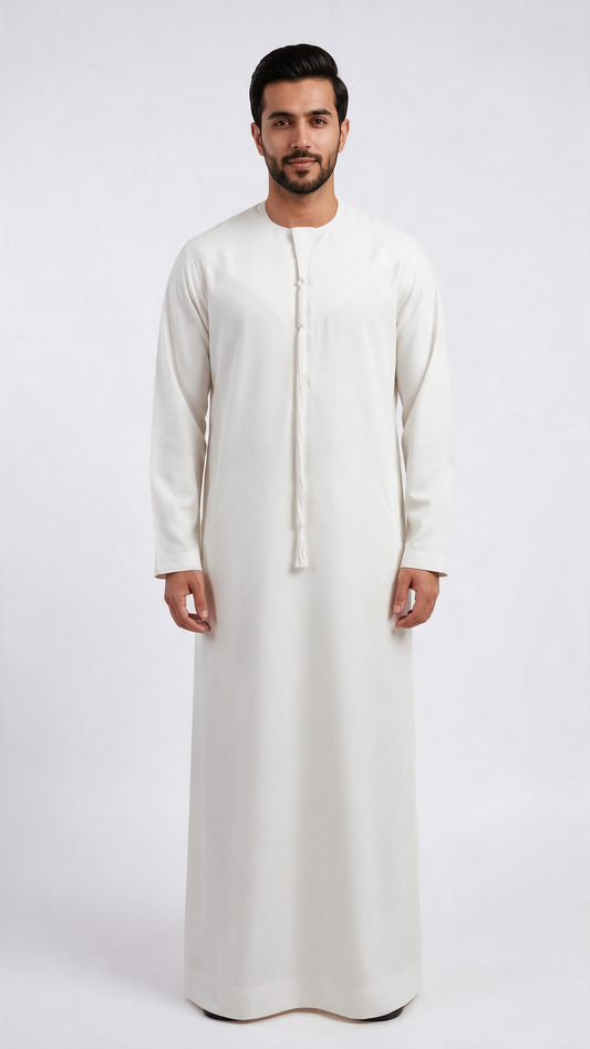 Emirati Thobe With Tassel - Premium TR Fabric - Off White
