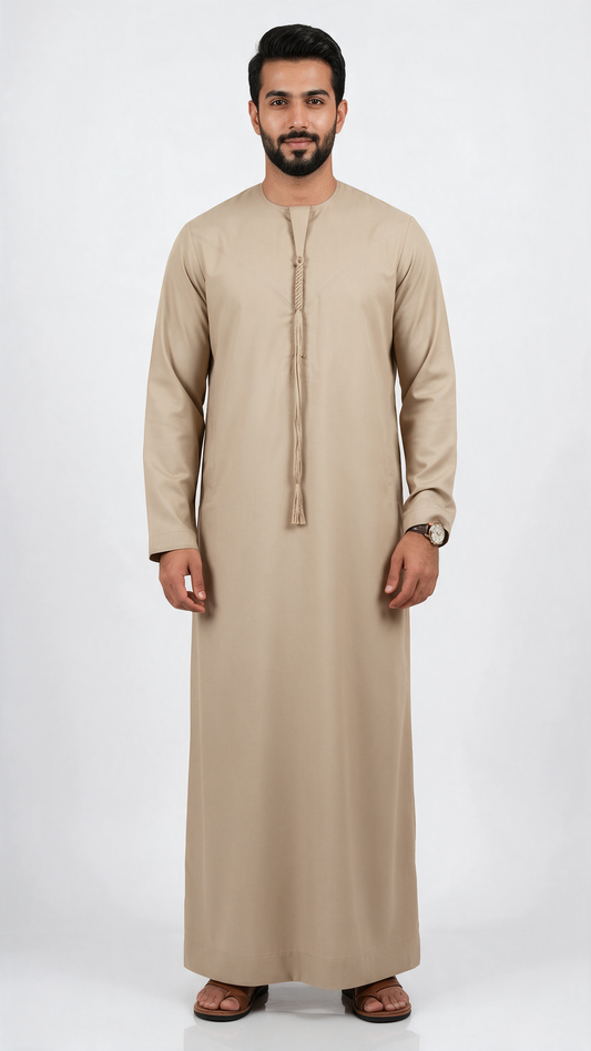 Emirati Thobe With Tassel - Premium TR Fabric - Beige