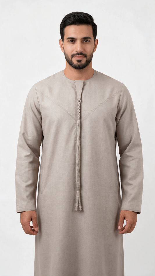 Emirati Thobe With Tassel - Premium TR Fabric - Sand
