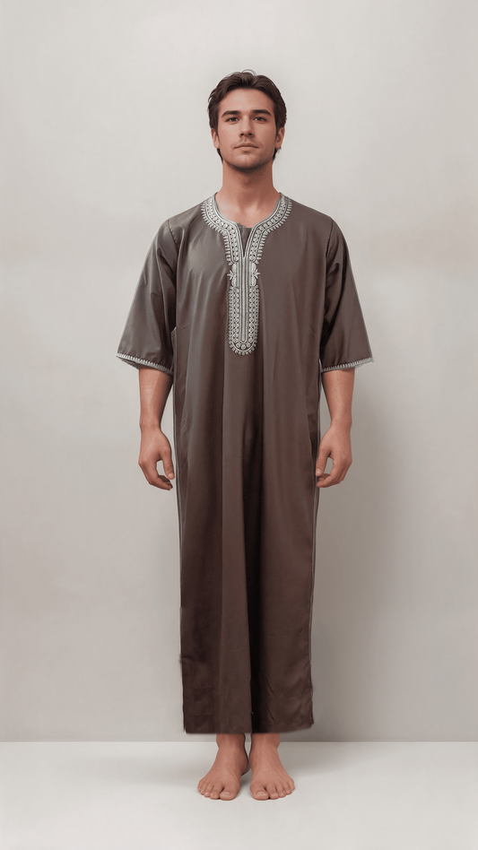 Moroccan Embroidery Mens Thobe - 3/4th Sleeves - Model 8 - IIJM8-3