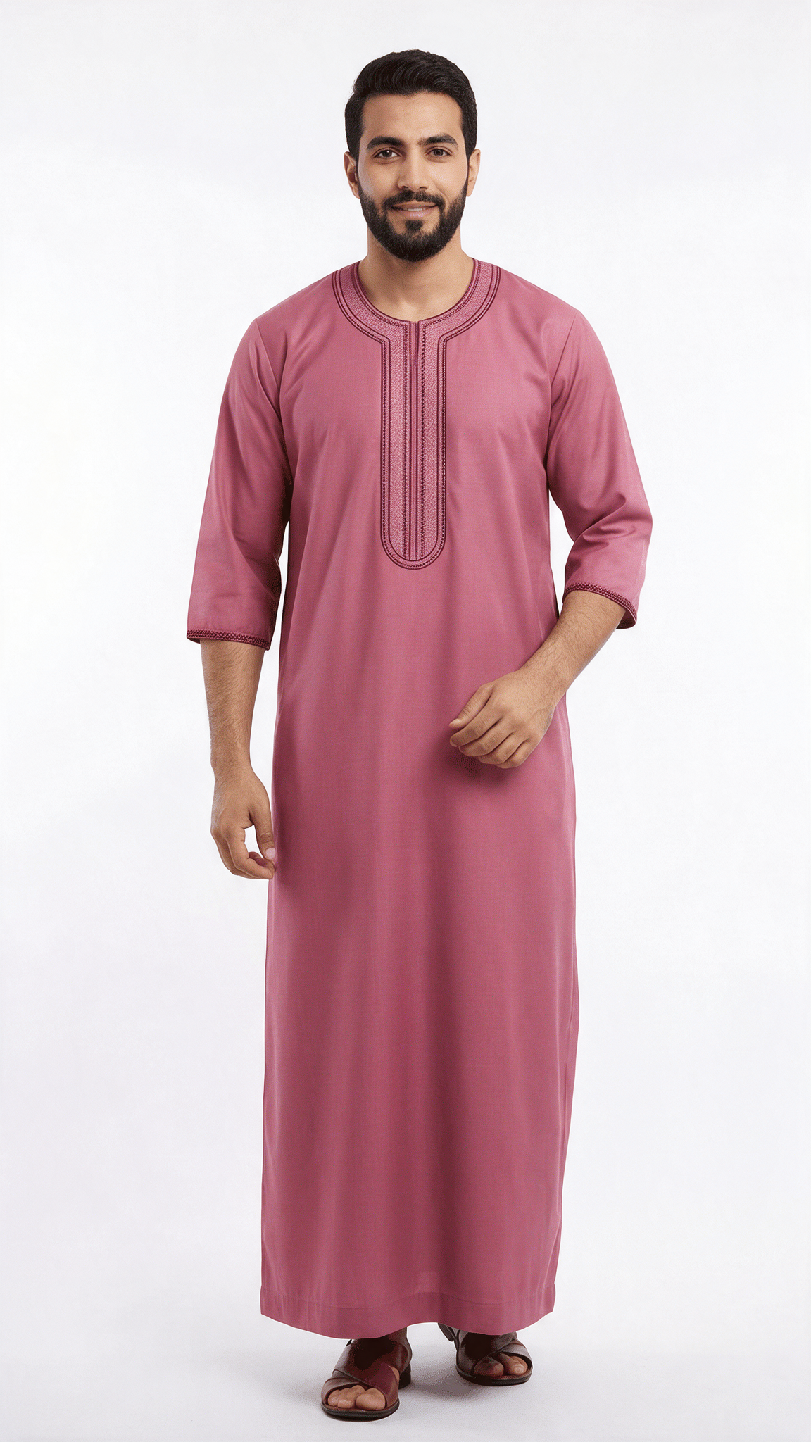 Moroccan Thobe 3/4 Sleeves Design 1 - Dark Pink