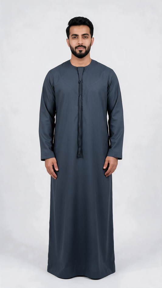 Emirati Thobe With Tassel - Premium TR Fabric - Dark Grey