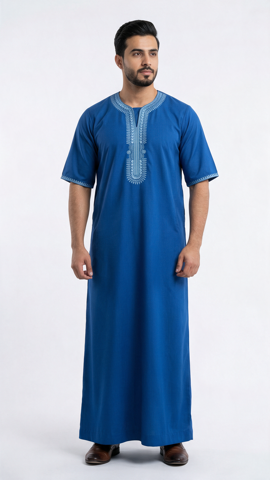 Moroccan Embroidery Mens Thobe - 3/4th Sleeves - Model 8 - IIJM8-11