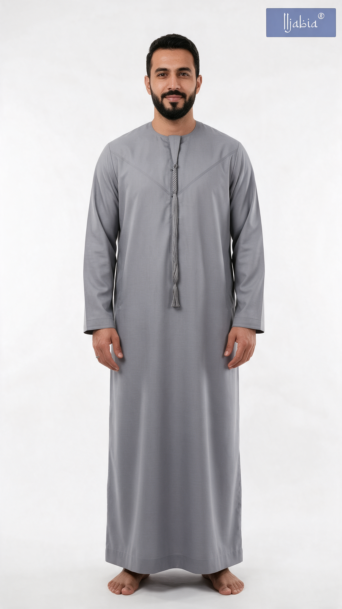 Emirati Thobe With Tassel - Premium TR Fabric - Light Grey