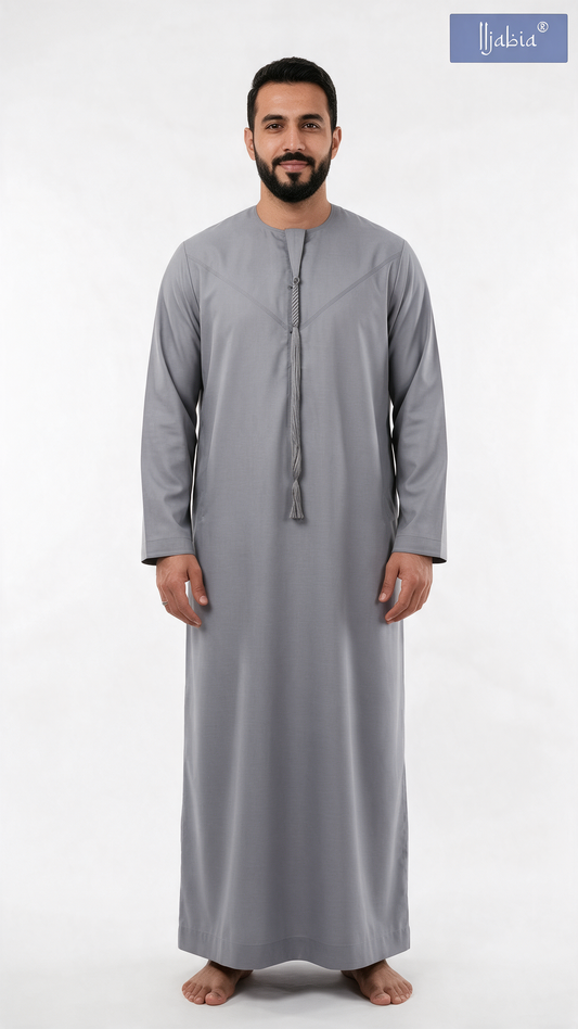 Emirati Thobe With Tassel - Premium TR Fabric - Light Grey