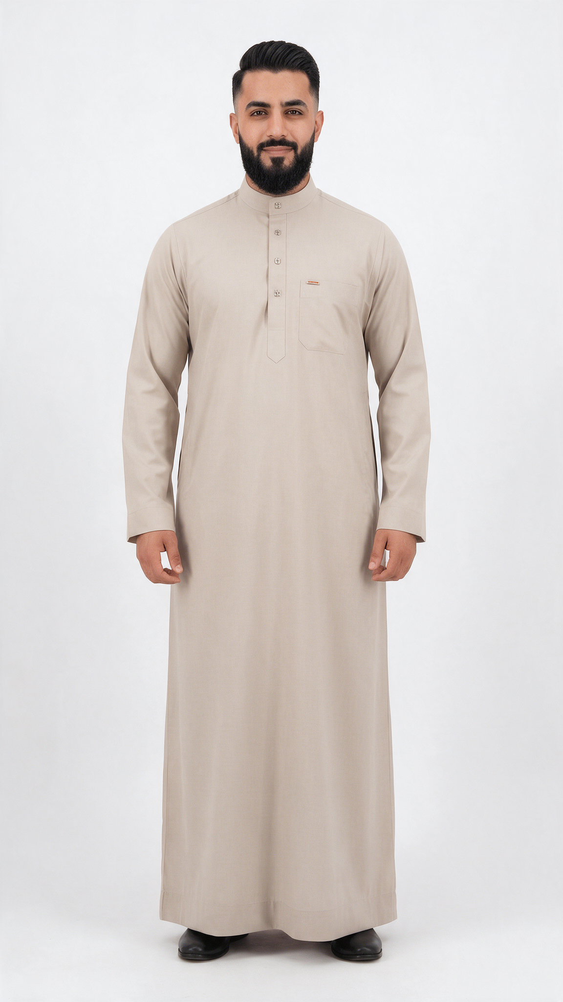 Saudi Collar Thobe Clip - Premium TR Fabric - Beige